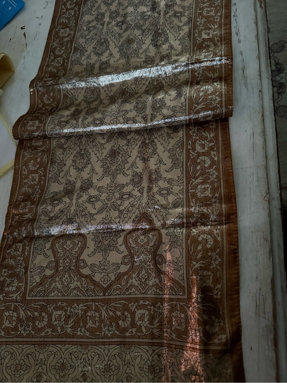 Oscar de la Renta Beige and Brown Paisley Silk Scarf